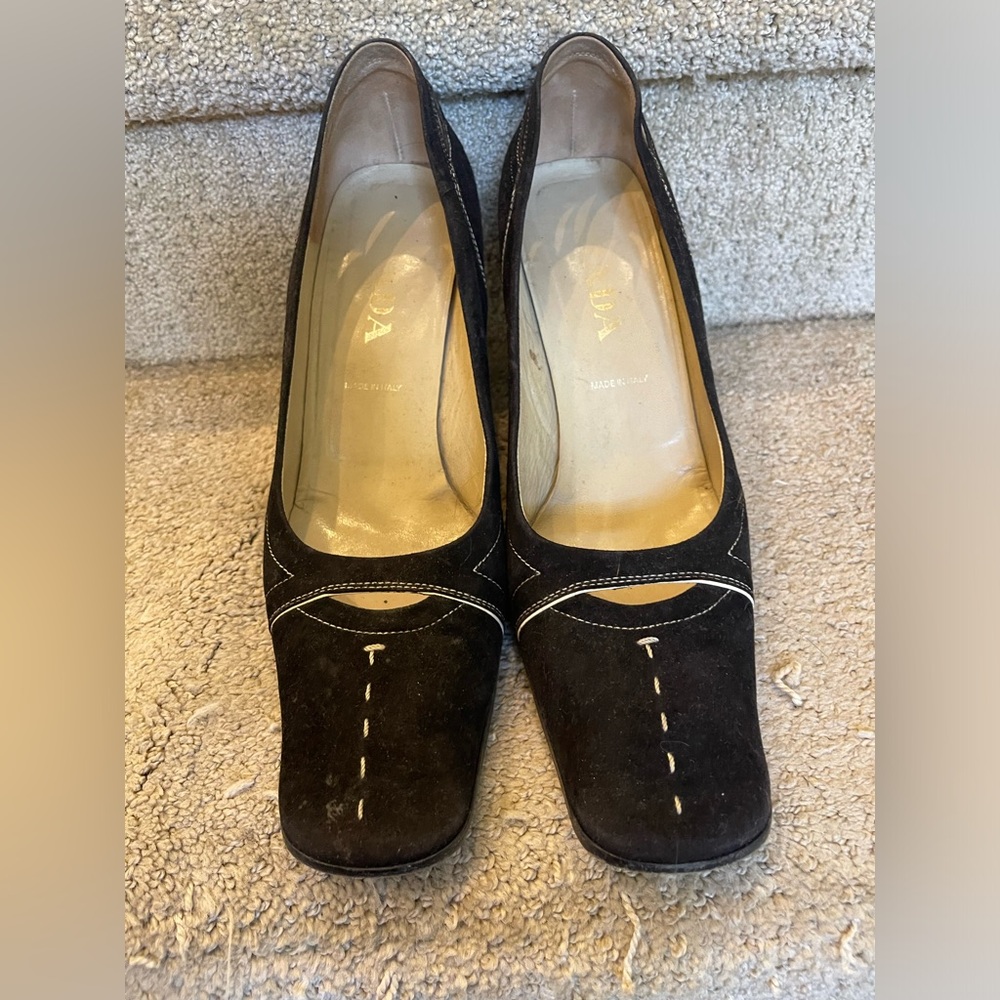 Prada black suede heels